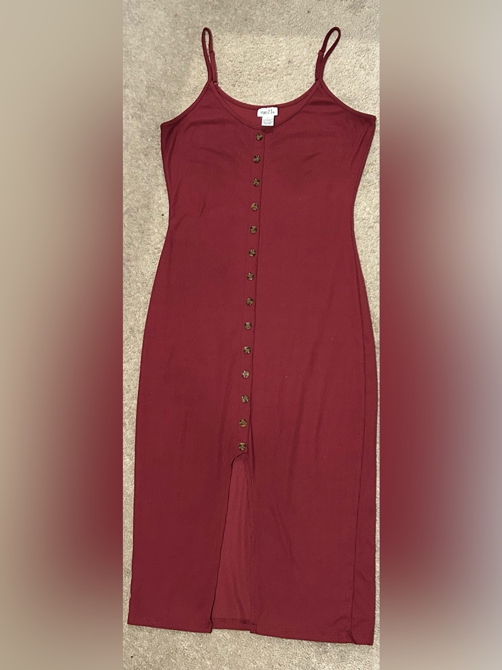 Rue21 Burgundy Ribbed Button-Front Midi Dress